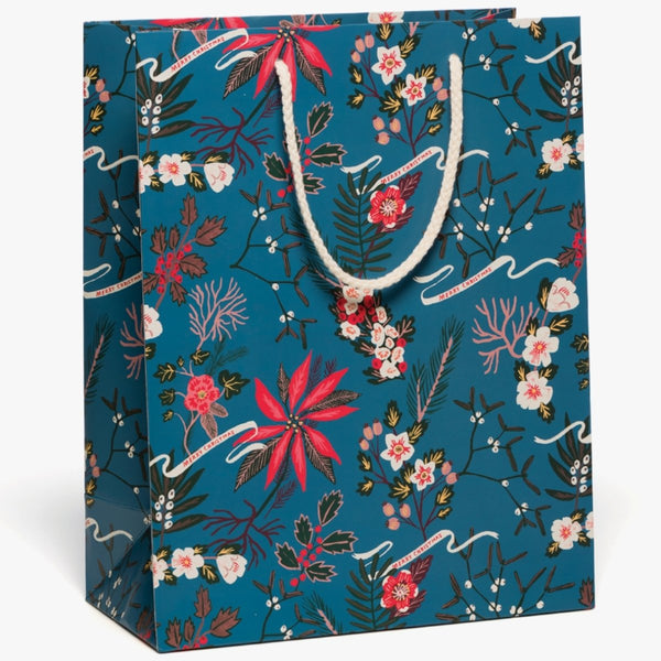 Blue Poinsettia Bag - The Glass Hall - Red Cap Cards