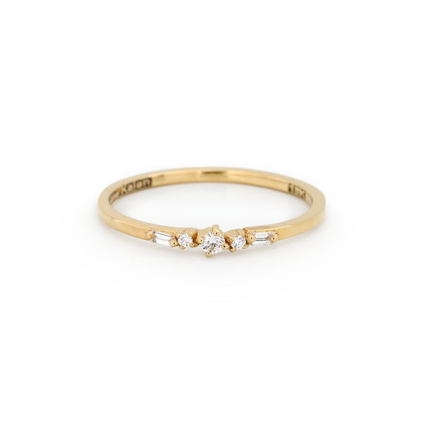 Stacking Ring with Round and Baguette White Diamonds on Fireworks setting - The Glass Hall - Suzanne Kalan