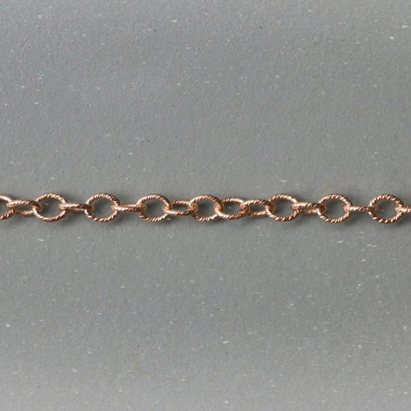 14k Solid Gold Medium Textured Oval Link Chain (YG, WG Available) - The Glass Hall - The Glass Hall