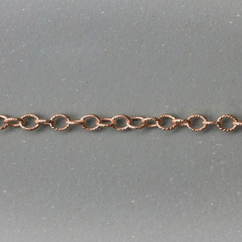 14k Solid Gold Medium Textured Oval Link Chain (YG, WG Available) - The Glass Hall - The Glass Hall