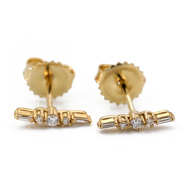 Baguette and Round Diamond Earrings on Fireworks Setting - The Glass Hall - Suzanne Kalan