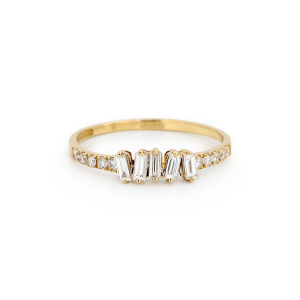 Baguette Diamond Band with Pave - The Glass Hall - Suzanne Kalan