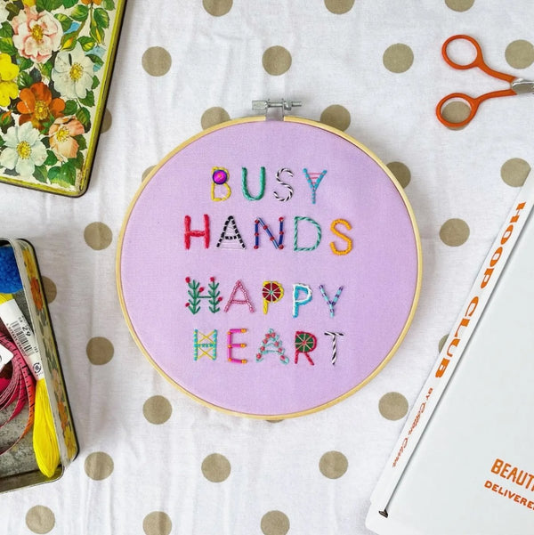 Busy Hands Happy Heart Embroidery Hoop Kit - The Glass Hall - Cotton Clara