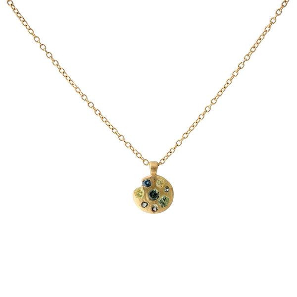 Celeste Disc Pendant Necklace with Blossom, Crush Sapphires - The Glass Hall - Polly Wales