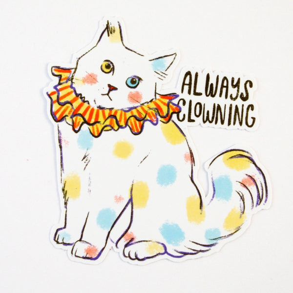 Clown Cat Sticker - The Glass Hall - Amy Hartelust Art and Illustration