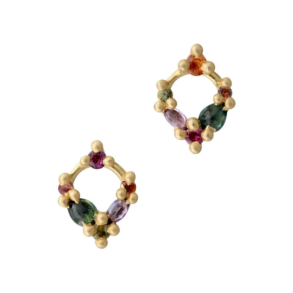 Des Gouttes de Rosee Circle Stud Earrings with Blossom Crush Sapphires - The Glass Hall - Polly Wales