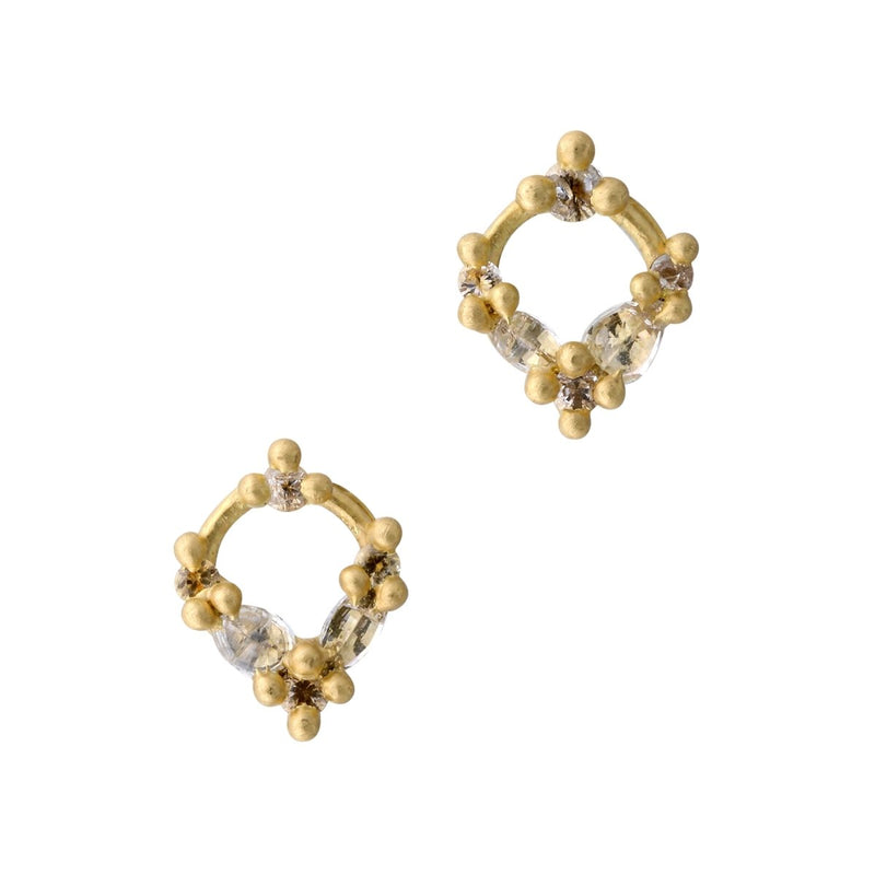 Des Gouttes de Rosee Circle Stud Earrings with White Sapphires - The Glass Hall - Polly Wales