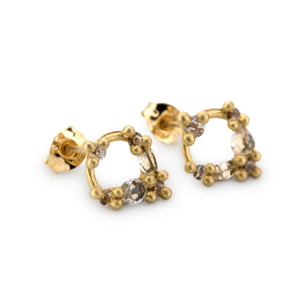 Des Gouttes de Rosee Circle Stud Earrings with White Sapphires - The Glass Hall - Polly Wales