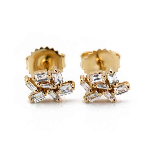 Earrings with White Diamond Baguette on Fireworks Setting - The Glass Hall - Suzanne Kalan