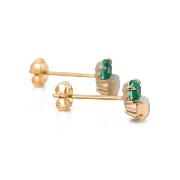Emerald & Opal Calyx Earring Studs - The Glass Hall - kataoka