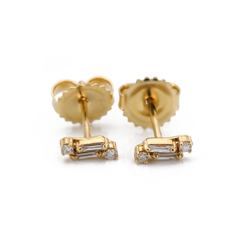 Gold Stud Earrings with Mix of Diamonds - The Glass Hall - Suzanne Kalan