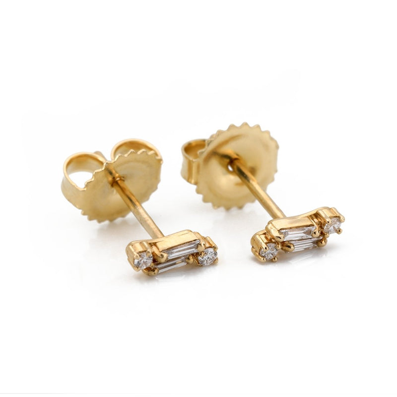 Gold Stud Earrings with Mix of Diamonds - The Glass Hall - Suzanne Kalan
