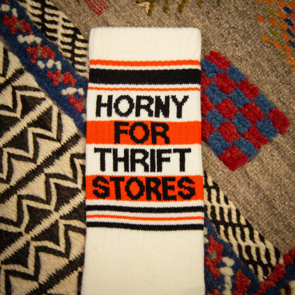 Horny For Thrift Stores Crew Socks - The Glass Hall - Gumball Poodle