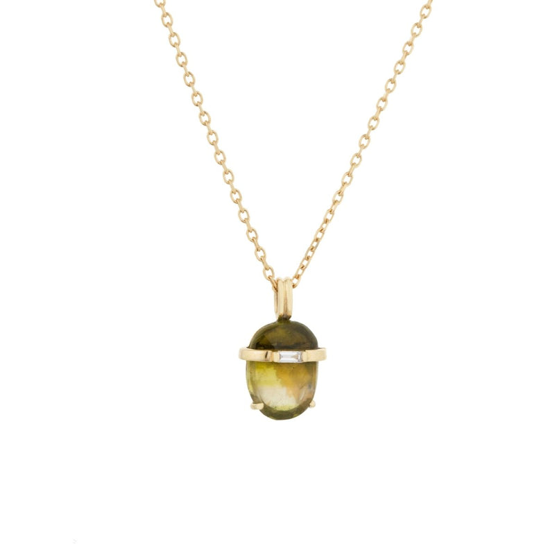 Light Green Tourmaline & Baguette Diamond Necklace - The Glass Hall - Celine Daoust