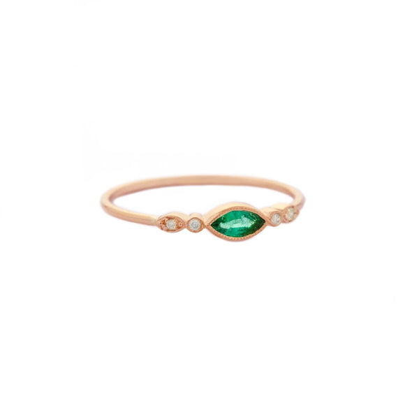 Marquise Emerald & Diamond Eyes Ring - The Glass Hall - Celine Daoust