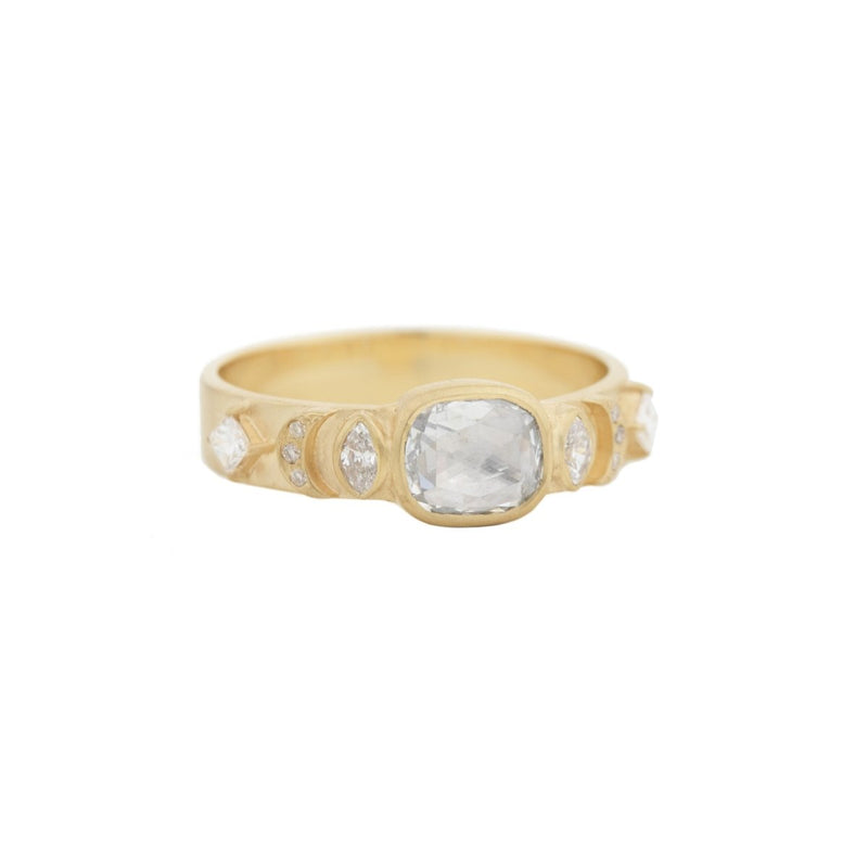 Mixed Diamond Band with Rosecut Center Stone - The Glass Hall - Celine Daoust
