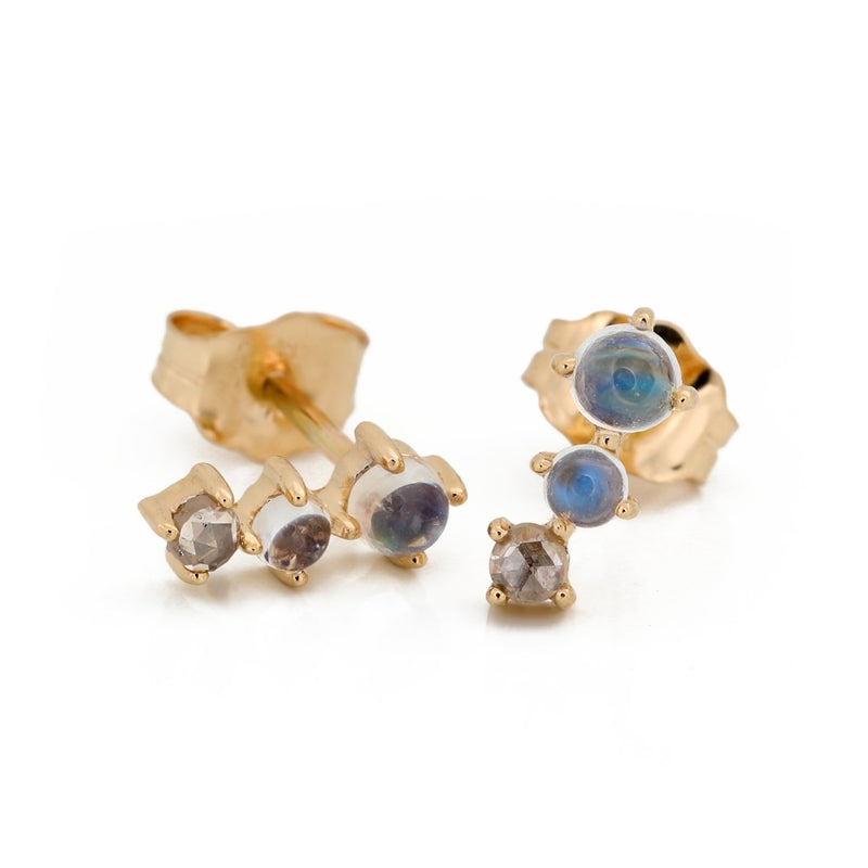 Moonstone and Diamond Climbing Earrings - The Glass Hall - Celine Daoust