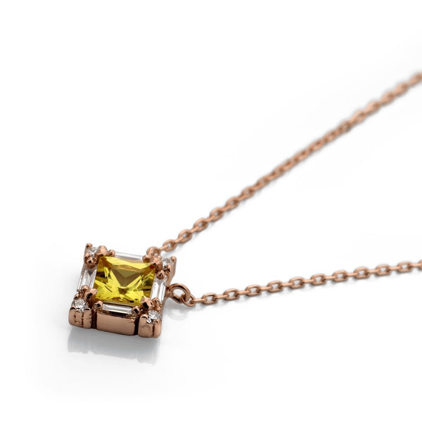 Post Necklace with Yellow Princess Cut Sapphire - The Glass Hall - Suzanne Kalan