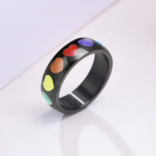 Rainbow Heart Pride Ring in Stainless Steel (Choose Your Size) - The Glass Hall - Perimade