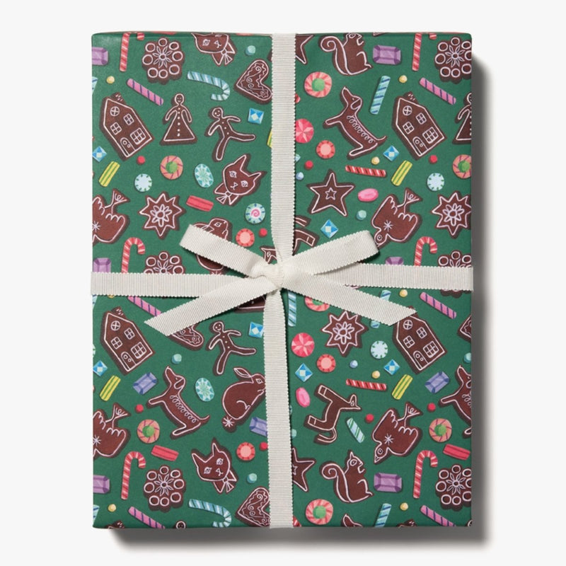 Roll of Gingerbread Holiday Wrapping Paper - The Glass Hall - Red Cap Cards