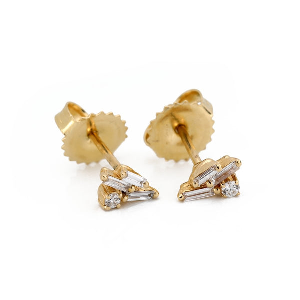 Round and Baguette Diamond Earrings on Fireworks Setting - The Glass Hall - Suzanne Kalan