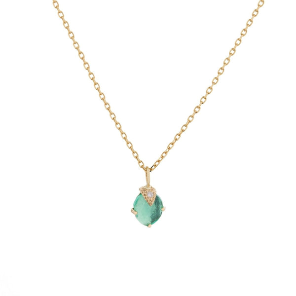 Single Diamond Claw & Emerald Necklace - The Glass Hall - Celine Daoust
