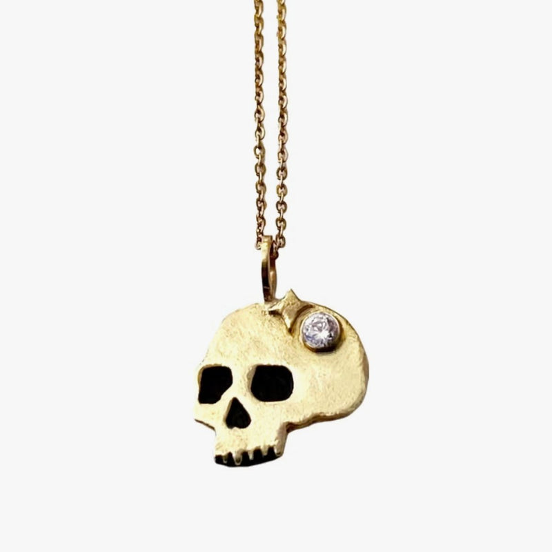 Skull Necklace w/ White Topaz - The Glass Hall - Therese Kuempel Jewelry