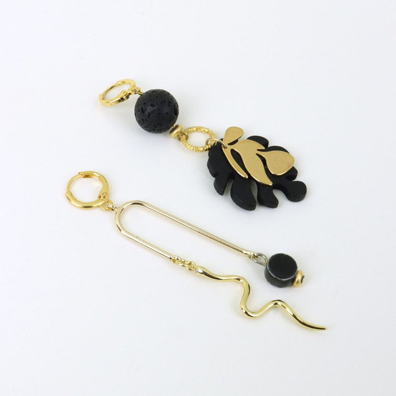 Snake & Monstera Leaf Earrings - The Glass Hall - Midnight Foxes Studio
