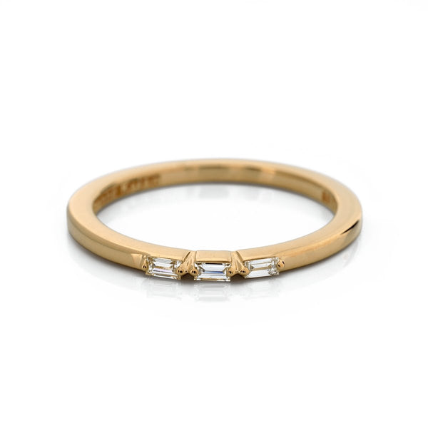 Thin Baguette Ring with Diamonds x 3 - The Glass Hall - Suzanne Kalan