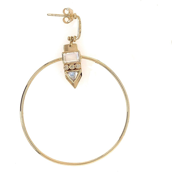 Totem Square and Trillion Moonstone Big Hoop Earring - The Glass Hall - Celine Daoust