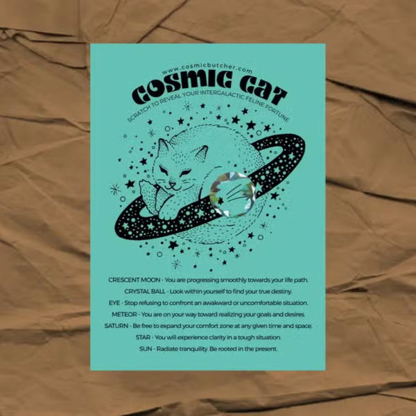 Various Toned Neon Cosmic Cat Scratch Off Fortune Affirmation Novelty Card - The Glass Hall - Cosmic Butcher