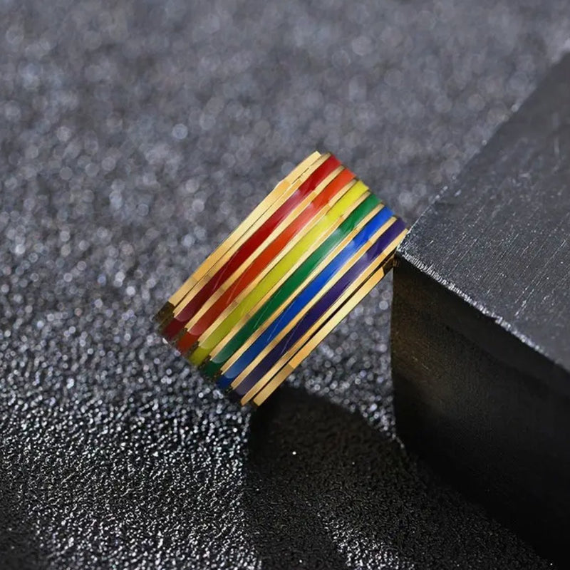 Wide Rainbow Pride Fidget Spinner Ring in Stainless Steel (Choose Your Size) - The Glass Hall - Perimade
